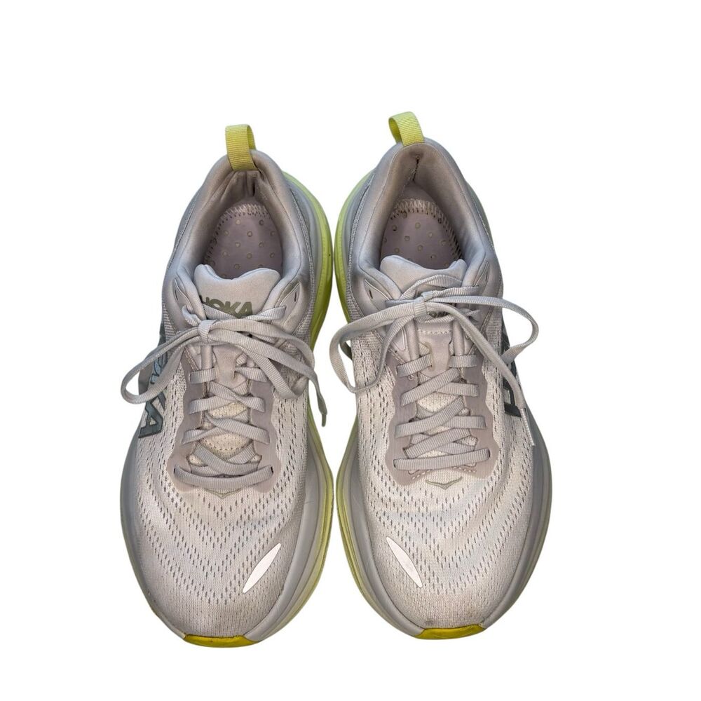 HOKA white Bondi 8 with yellow sole - 9W